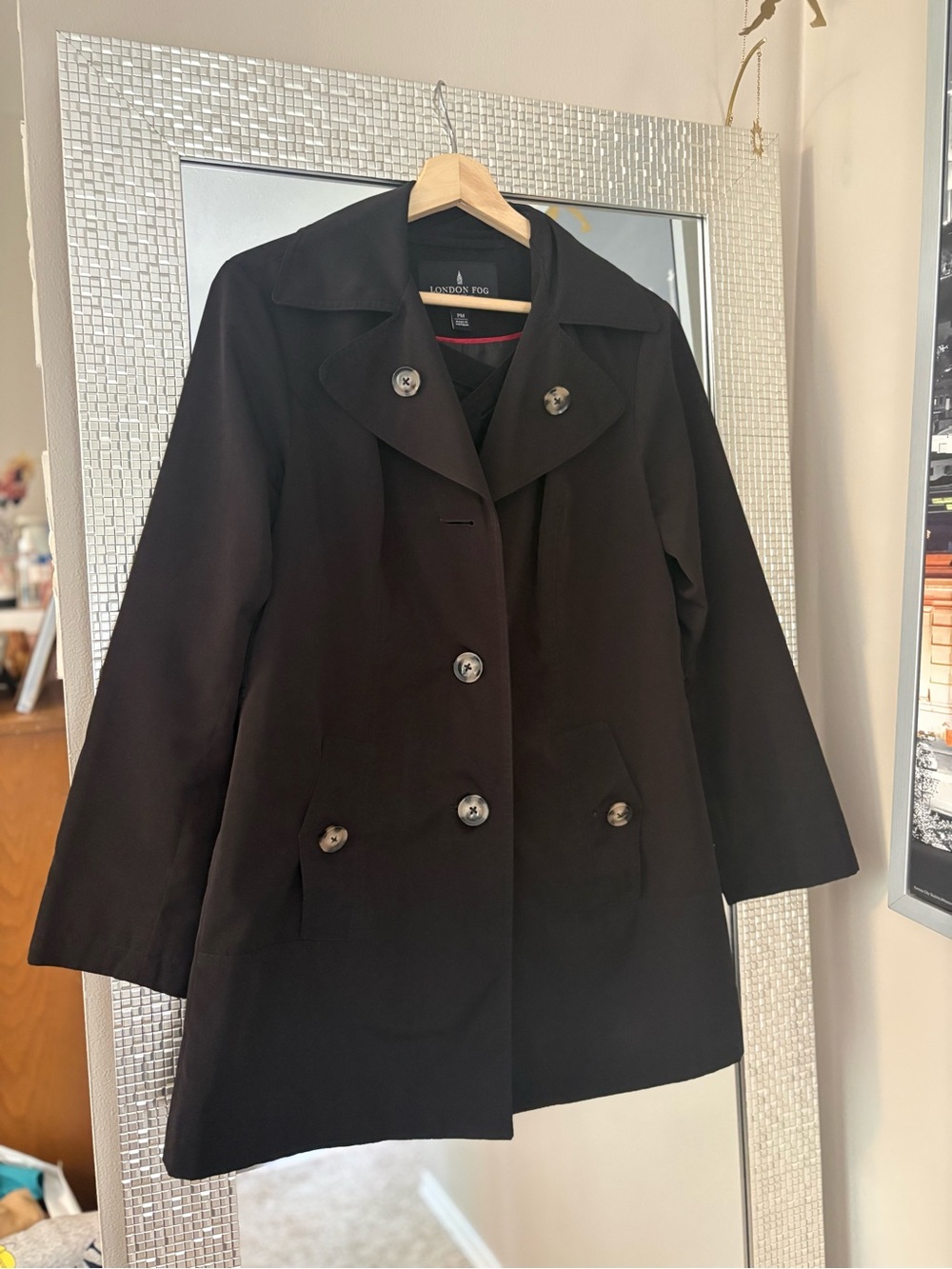 London Fog Women's Black Double-Breasted Pea Coat